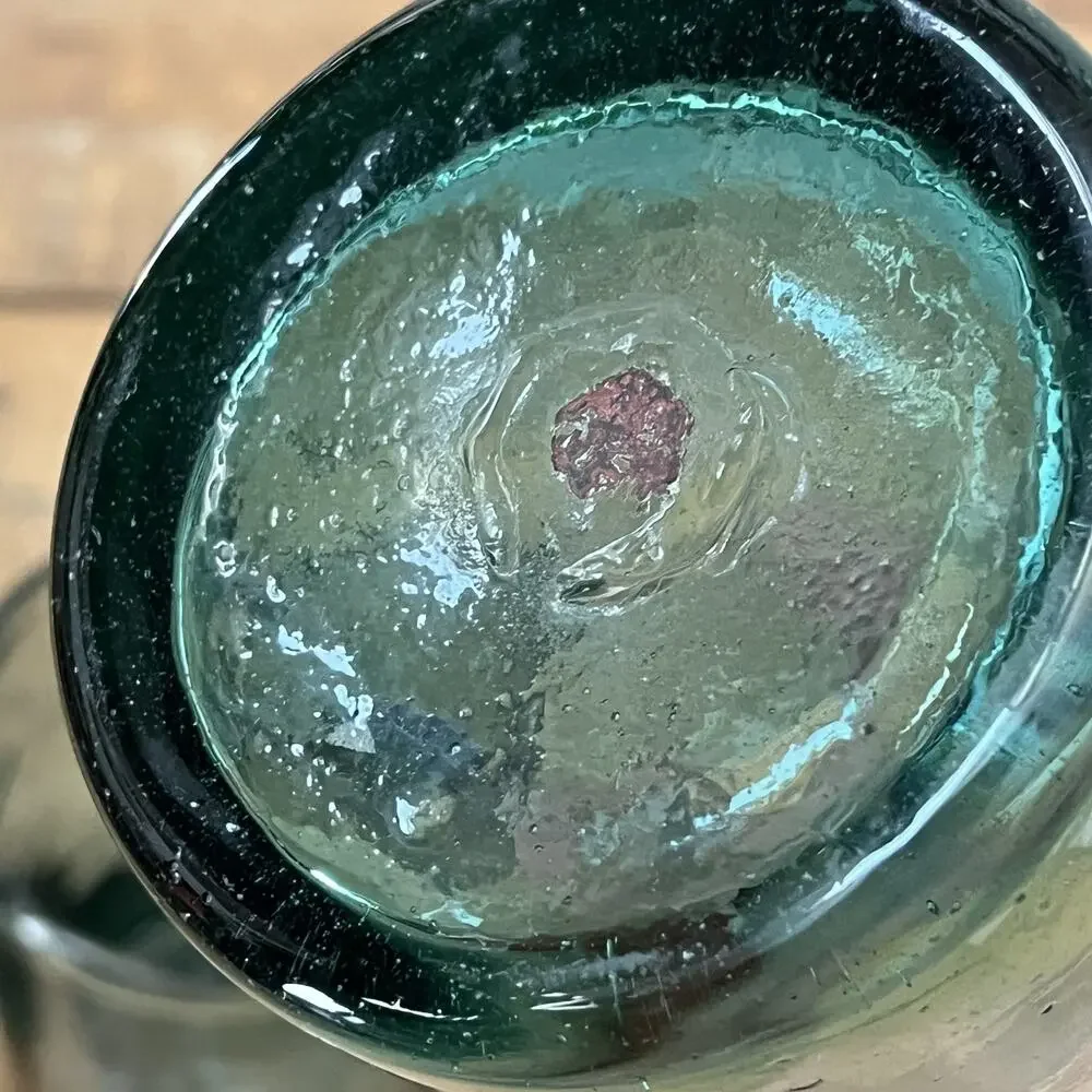 Hand blown Glass Tumblers Set of 4 Clear Teal Blue Bubble Design